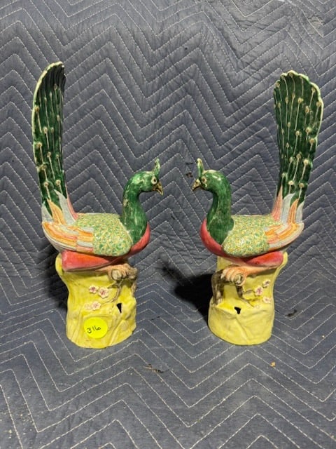 Pair of Porcelain Chinese Peacocks: 14" tall x 6"
