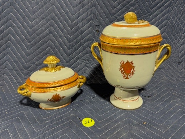 Pair of Mottahedeh Covered Vessels: Italian; Largest is 10" x 8"