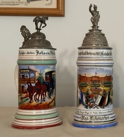 2 Regimental Style Lithopane Steins