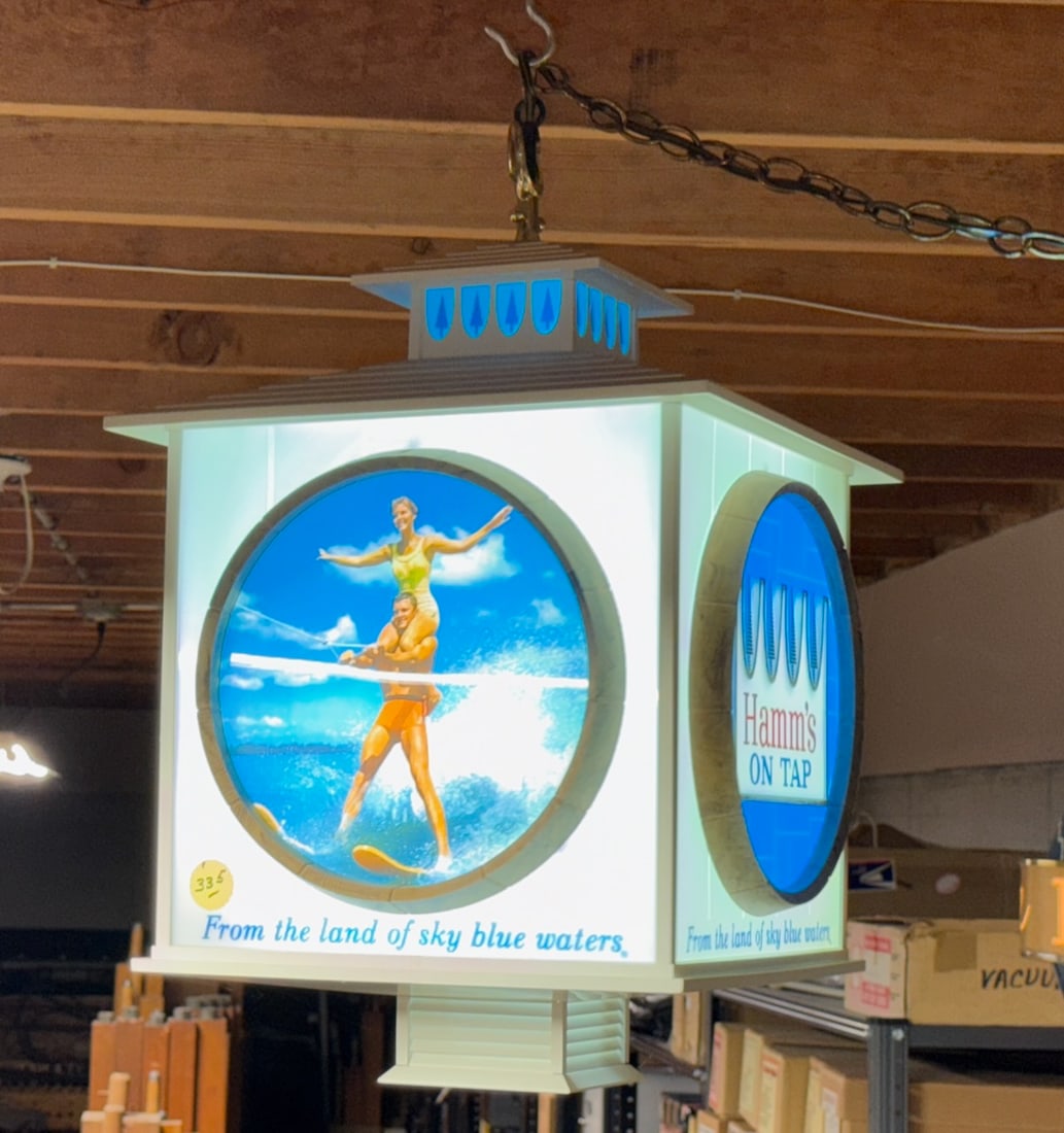 Hamm's on Tap hanging Sign & Clock: From the land of sky blue water. 15" x 20"
