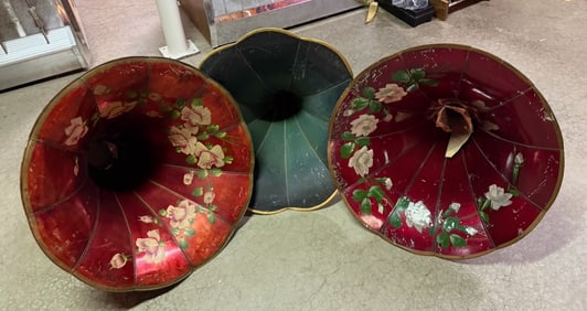 Three (3) Morning Glory Phonograph Horns