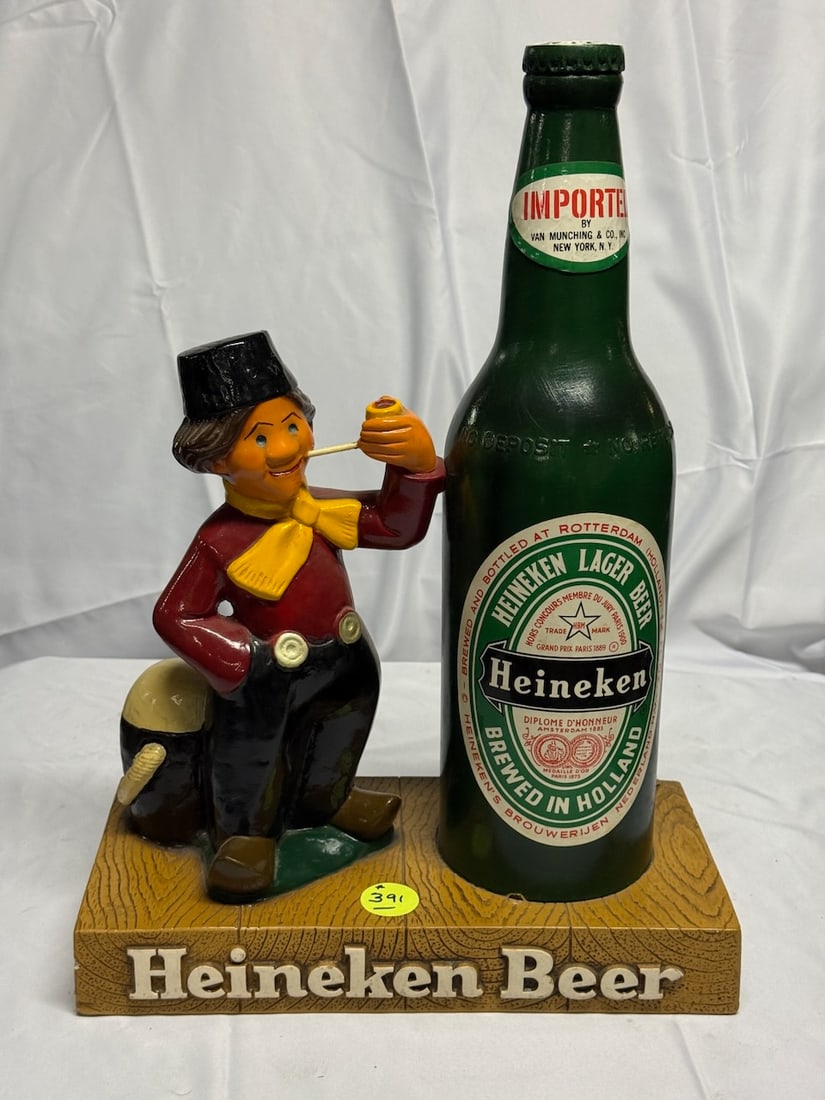 Heineken Beer Table Model Sign and Bottle: 20" tall x 14" wide