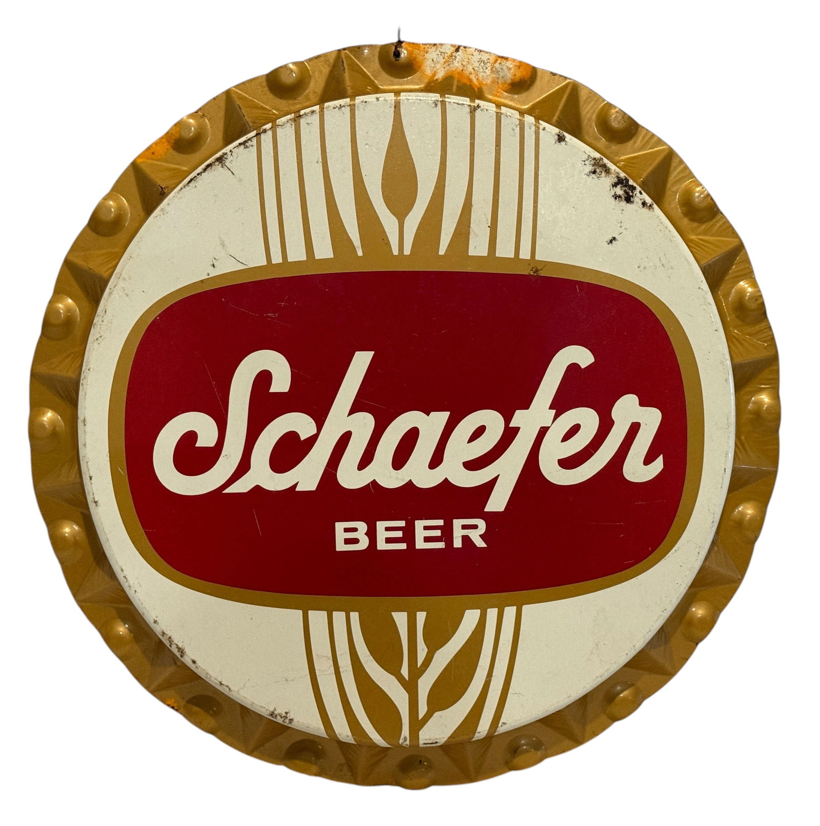 1940's Schaefer Beer Bottle Cap Metal Sign