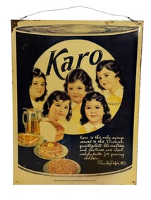 Original 1938 Karo Syrup Embossed Tin Tacker Sign Dionne Quintuplets