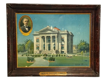 Original 1906 Maccabee Temple Port Huron MI Self Framed Tin Litho Sign Beach Co.