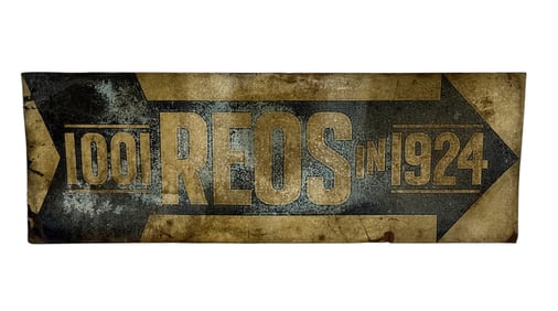 Rare 1001 Reo's In 1924 Tin Tacker Arrow Sign Ext Rare Reo Sign