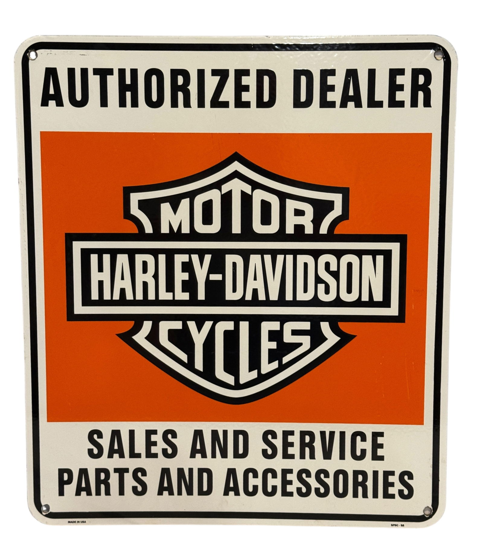 Harley Davidson Sales and Service Metal Sign: Double sided porcelain, Measures approx. 23"w x 28-1/2" t