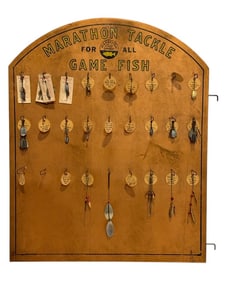 Original 1929 - 1940's Marathon Bait Co. Dealer Display Board