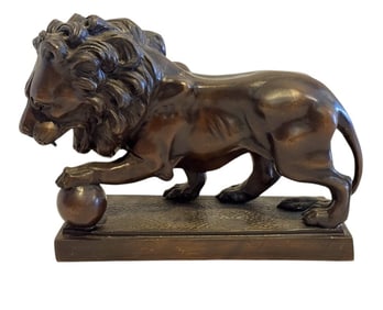 Antique Antoine - Louis Barye 1795 - 1875 Bronze Lion with Orb