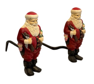 Vintage Cast Iron Santa Claus Fireplace Andirons