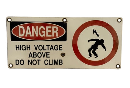 Original Danger High Voltage SSP Porcelain Sign with Brass Grommets