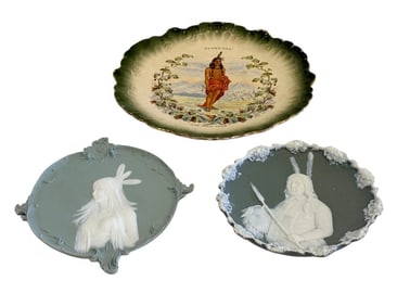1920's Round Oak Stoves Collector Plate Chief Doe-Wah-Jack and Two Indian Plates