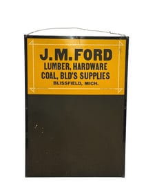 Original c 1918 J. M. Ford Lumber, Hardware, Coal Sign Blissfield, Mich