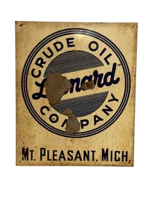 Leonard Gasoline Co. Gas Pump Plate Sign. Mt Pleasant, Mi