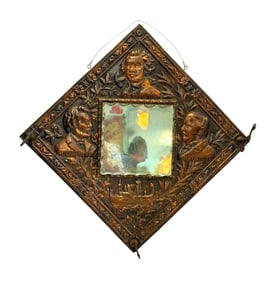 Original 1901 Abraham Lincoln, Washington And Mckinley Embossed Copper Mirror