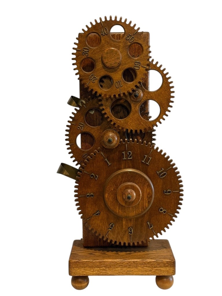 Clockwork Wood Gear Desk Clock: Made by Clockwork inc., Madison, WI., measure approx. 16" x 32"