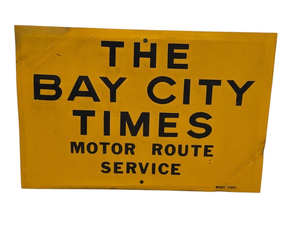 Vintage Bay City Times Motor Route Embossed Tin Sign (1 of 4)
