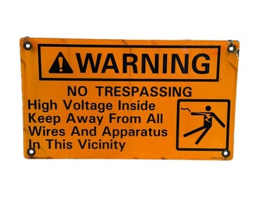 Vintage Original Porcelain No Trespassing Fence Sign Voltage Apparatus
