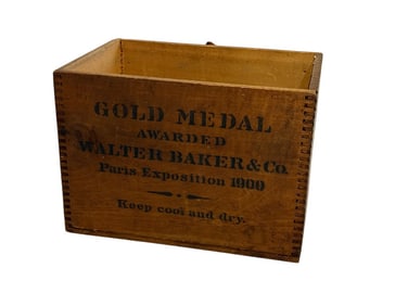 Vintage Walter Baker Co. Premium Chocolate 1900 Paris Expo Gold Medal Wood Box