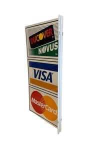 Vintage Double Sided Metal Flange Sign Discover, Visa, Master Card
