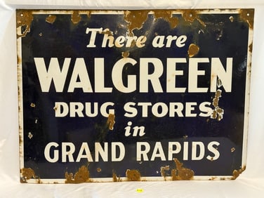 Walgreen Drug Store Single Sided Porcelain Sign
