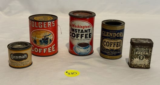Group of Small Coffee and Coca Tins