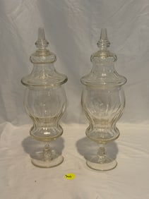 Pair of Clear Glass Covered Comports/Candy Jars