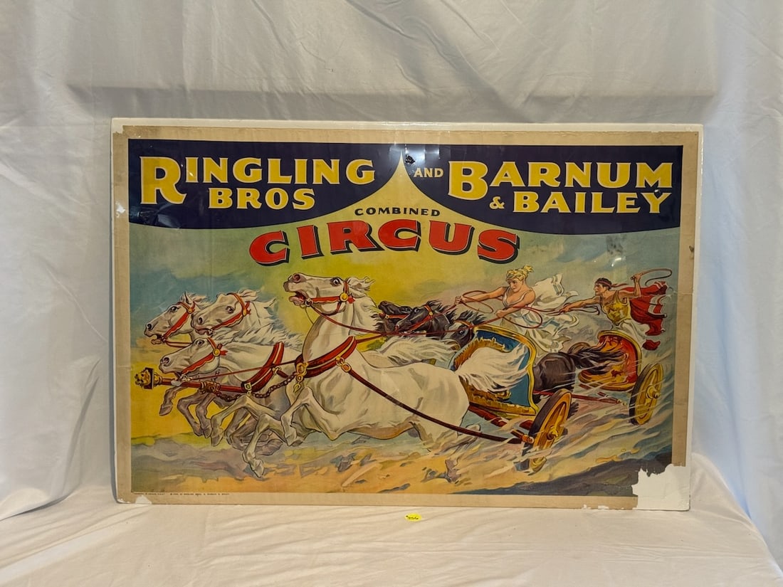 Ringling Bros. And Barnum & Bailey Circus Poster: Poster Measures approx. 42.75" x 28". Missing right corner.