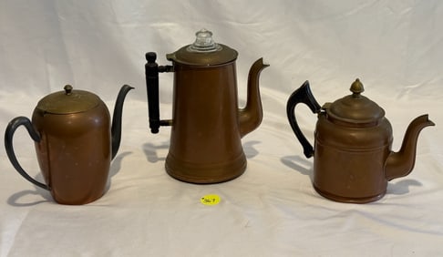 3 Copper Coffee Pots