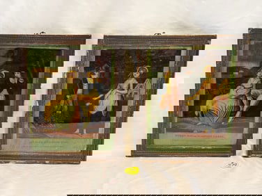 (2) Reverse Painting on glass - Framed