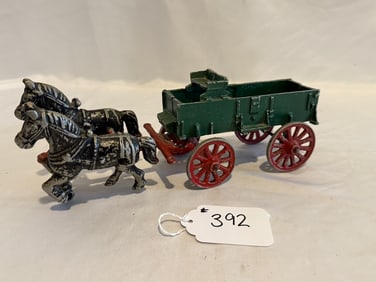 Stanley Cast Metal Farm Wagon and Horses
