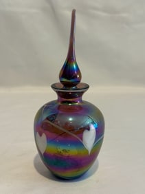 Hanging Hearts Iridescent Art Glass Perfume Bottle