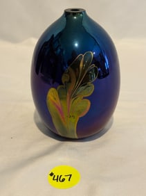 Art Glass Oil Lamp Blue Iridescent