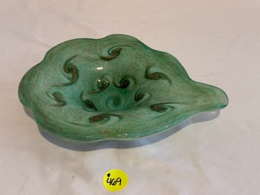 Amoeba Shape Green Art Glass Flecks Dish