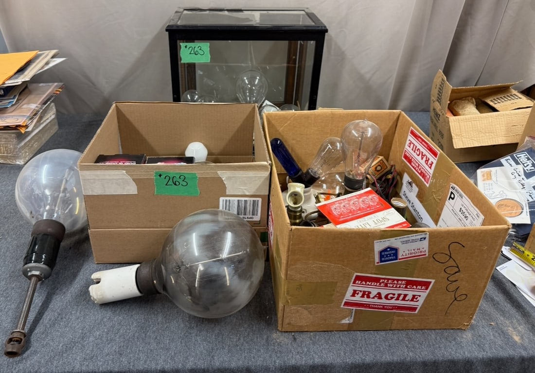 Group of Light Bulbs: Includes a display case, beaded bulb covers, etc..