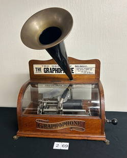 Columbia BS Coin-op Cylinder Graphophone: Brass bell horn, Good Condition