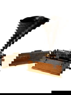 RARE Edison Home Polyphone Phonograph: In the Fabrizio & Paul book. The cover is marked Polyphone. The two Polyphone funnel horns measure 14.5" long. Has the National Phonograph Co. crank. A great and rare example