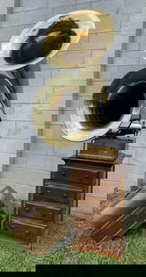 Edison "Type Concert" "Polyphone" Phonograph: A rare and fantastic example. The tag is marked "Type Concert". Double wing reproducers. Two all brass horns (37.5 x 16.5"), and a double horn floor crane.