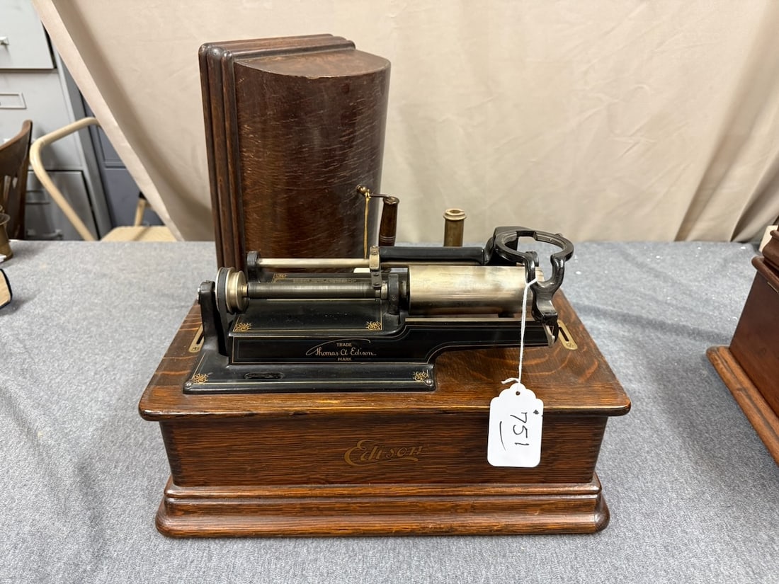 Edison Home Cylinder Phonograph: No reproducer, crank or motor. Has cover & back bracket