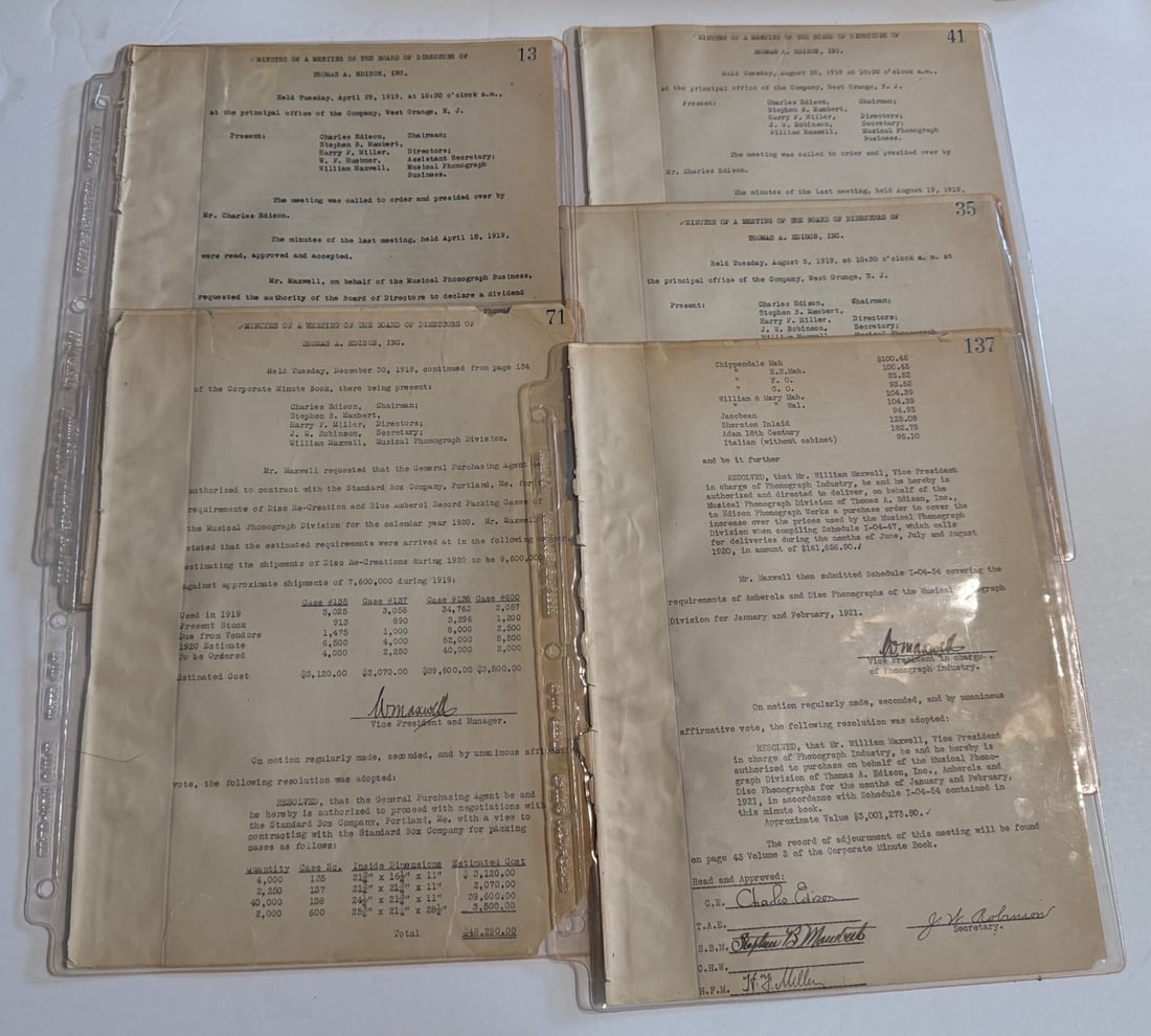 Group of 1919 Edison Board Meeting Minutes Documents (1 of 2)