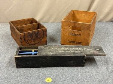 Three Advertising Wooden Boxes