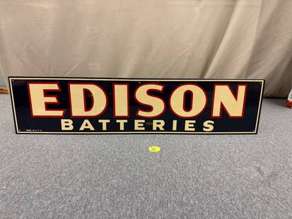 Edison Batteries Sign: Metal. 30" x 7". Very good