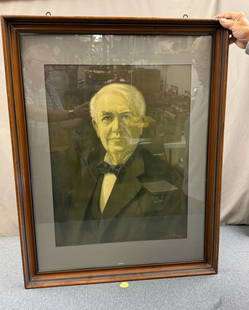 Large Thomas Edison Portrait: Painted. Signed and dated 1929. Measures 37"x29"