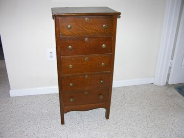 Oak Five drawer Clyinder Record Cabinet
