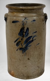 Large Blue Marked Crockery Churn