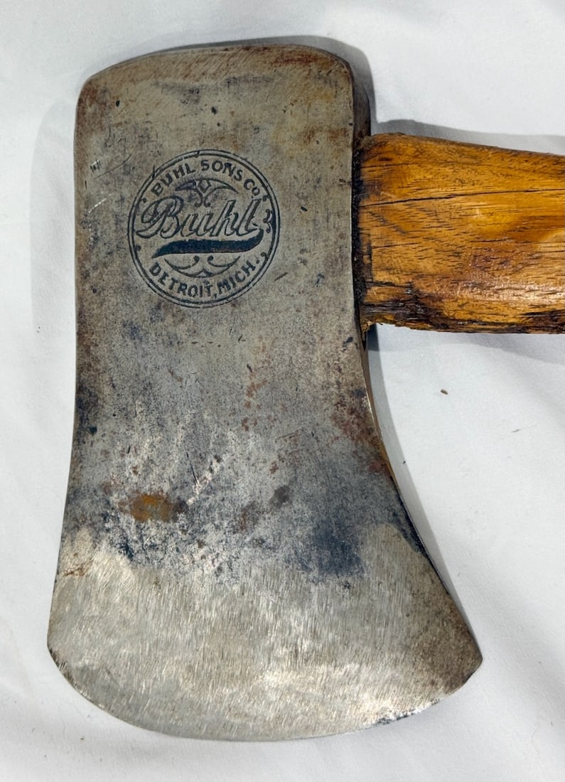 Buhl Sons and Company Axe: Has leather guard. Detroit Michigan.
