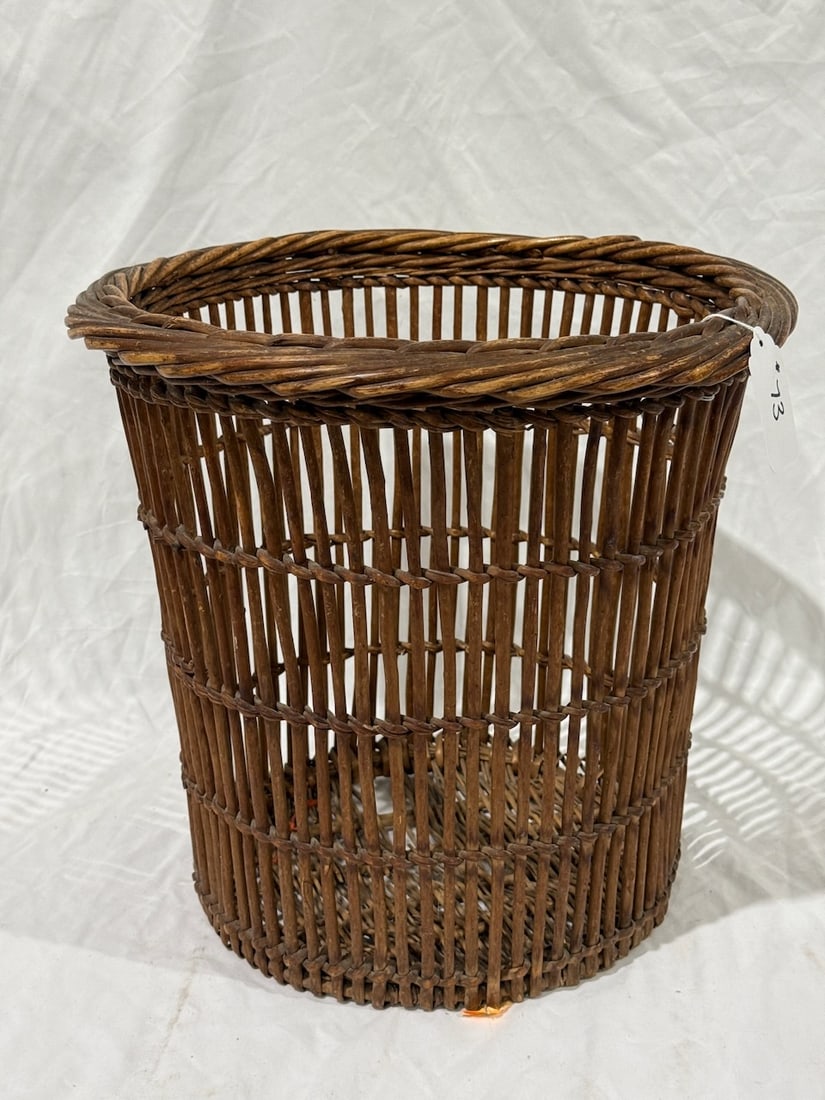 Antique Rattan waste basket: 15.5" tall x 16 wide