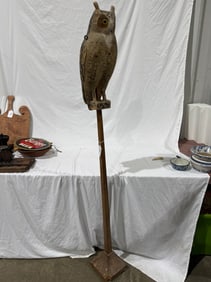 A rare and Excellent Carved Owl on stand