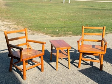 Pair of Habitant Style Arm Chairs and stand