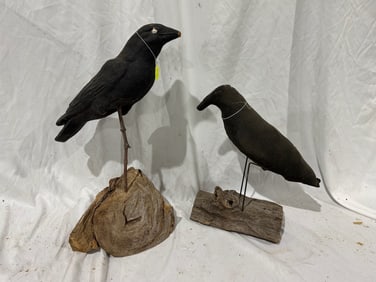 2 Antique Canvas Crow Decoys